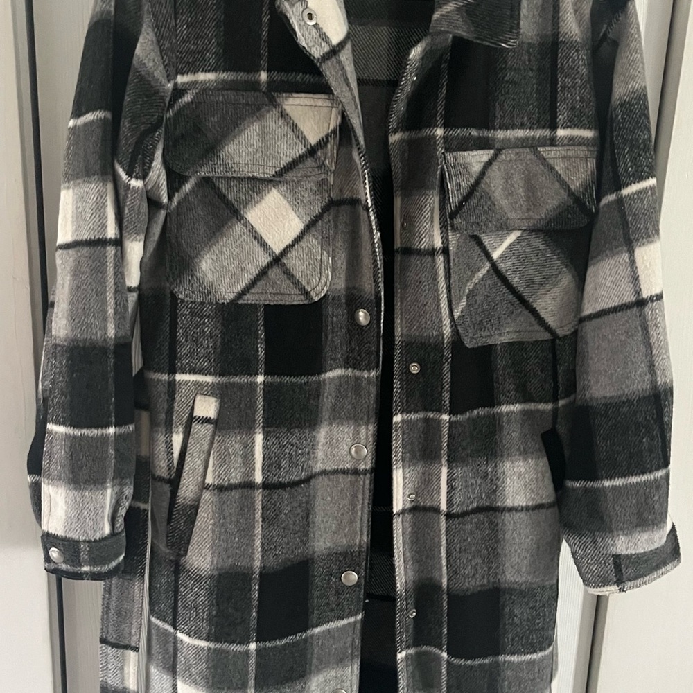 Blank NYC Black and Gray Plaid Utility Jacket oversized S NWOT